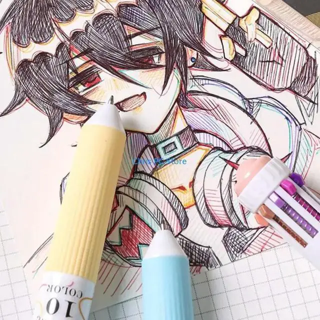 Alt view image 4 of 7 - Multicolor Pen 0.8mm Writing Pen 10 Colors Retractable Ballpoint Pen For Student