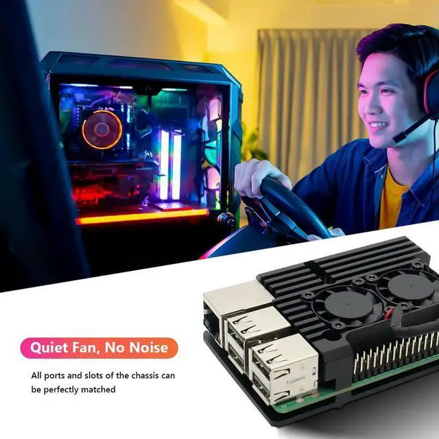 Alt view image 3 of 4 - Case for Raspberry Pi 3 Model B B+ Aluminum Enclosure with w/ Dual Cooling Fan