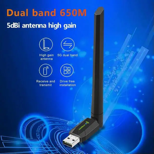 Alt view image 4 of 4 - 650Mbps Wireless Network Card Free Drive Dual Band 2.4G 5Ghz USB Receiver with Antenna Dongle Adapter for Desktop PC