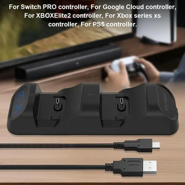 Alt view image 3 of 4 - For Switch Pro Controller Charging Dock with Charging Indicator Dual Fast Controller Charger for PS5/Xbox Series S/X Controller