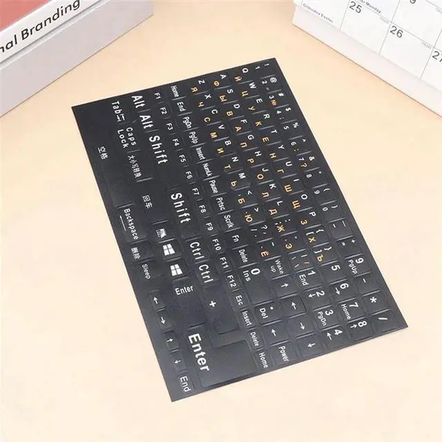 Alt view image 2 of 4 - 2Pc Full Size Russian Keyboard Stickers Letter Alphabet Layout Sticker Key For Laptop Desktop PC Russian -Orange Letters