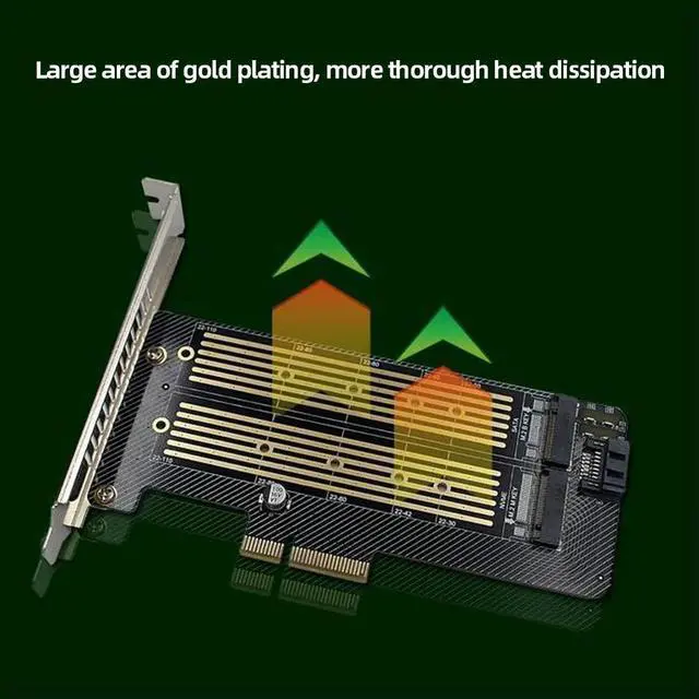 Alt view image 2 of 4 - M.2 NVMe NGFF Hard Disk Adapter SATA Dual SSD Expansion Card Supports MKey BKey SSD To PCI-E Adapter Card NVME 32Gbps NGFF 6Gbps
