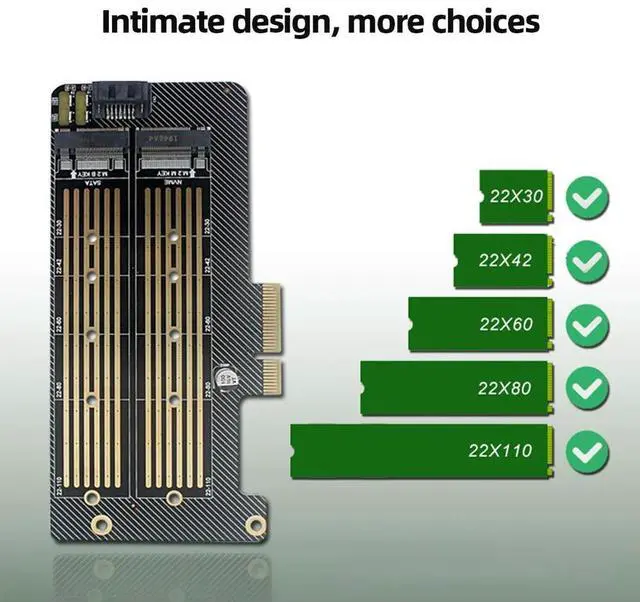 Alt view image 4 of 4 - M.2 NVMe NGFF Hard Disk Adapter SATA Dual SSD Expansion Card Supports MKey BKey SSD To PCI-E Adapter Card NVME 32Gbps NGFF 6Gbps