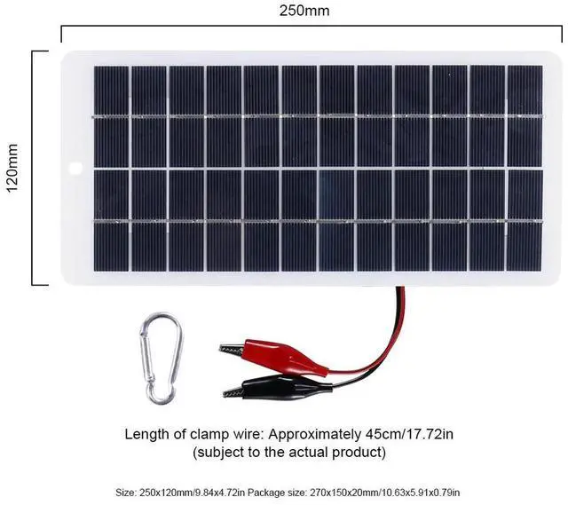 Alt view image 4 of 4 - 10W Solar Charger with Carabiner 12V Cells Power Bank Polysilicon Solar Charger Plate Portable for Outdoor Lamp Pump