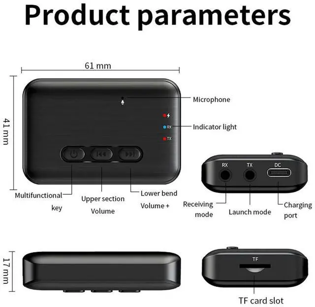 Alt view image 4 of 4 - BT 5.3 Audio Transmitter Receiver Support TF Card Wireless Audio Adapter Music Receiver for Home Speakers Wired Headphones