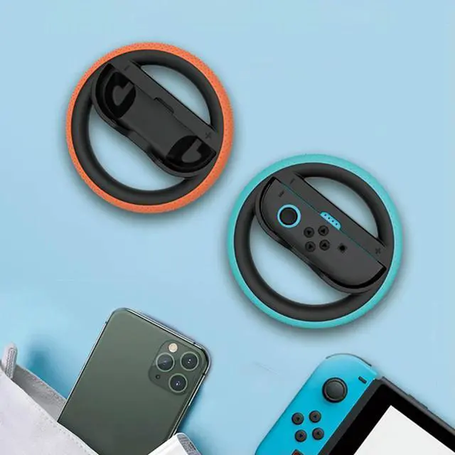 Alt view image 2 of 4 - For Ns2 2Pcs L/R Handle Steering Wheel with Silicone Pad Round Steering Wheel Grip Holder Non-Slip Game Attachment Accessories