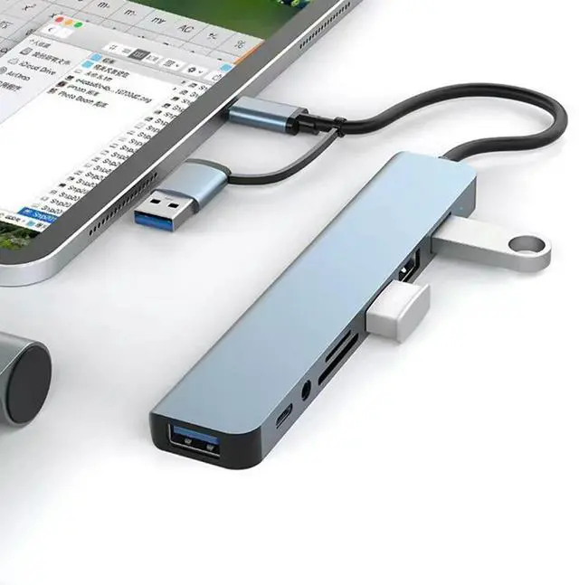 Alt view image 3 of 4 - 8 Port Type C Hub Concentrator Aluminum Alloy Type C Dock USB3.0 Docking Station Multi-Hub Dock Splitter for Phone Tablet