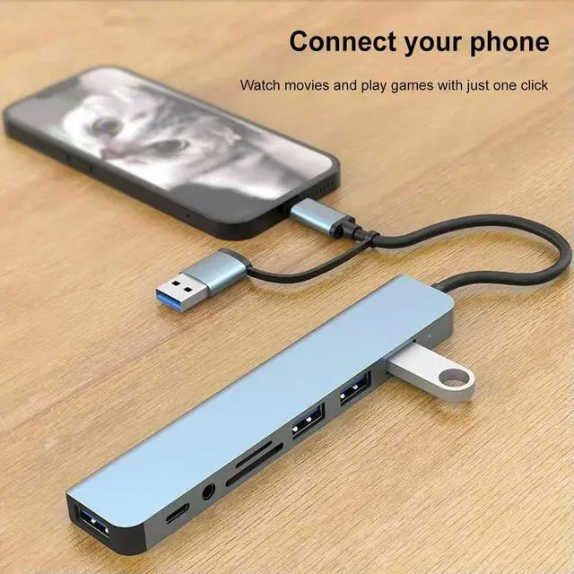 Alt view image 4 of 4 - 8 Port Type C Hub Concentrator Aluminum Alloy Type C Dock USB3.0 Docking Station Multi-Hub Dock Splitter for Phone Tablet