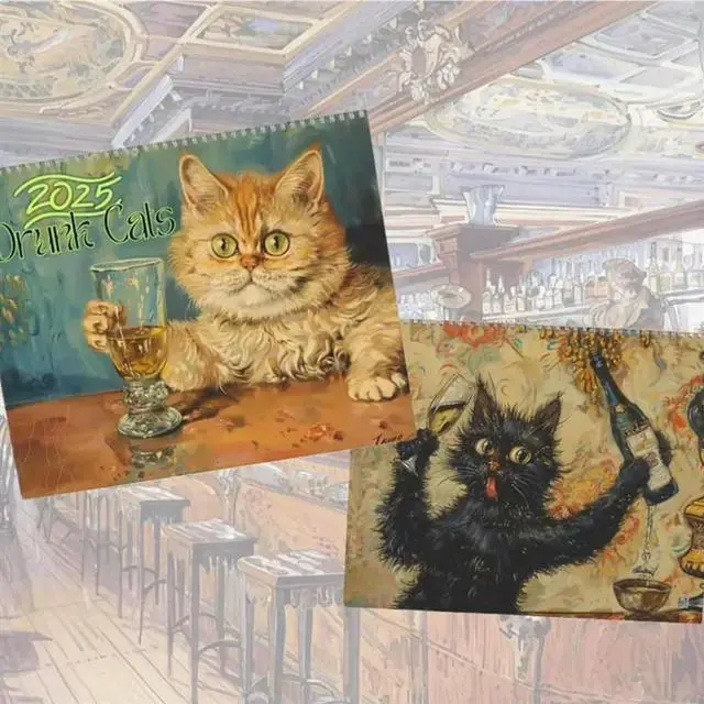 Alt view image 2 of 4 - 2025 Cat Wall Calendar 2025 Funny Cute Drunk Cats Themed Calender 8X11 Inches Family Planner Calendar For Cat Lovers