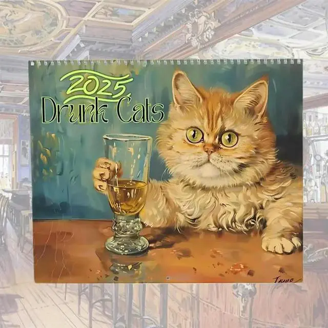 Alt view image 3 of 4 - 2025 Cat Wall Calendar 2025 Funny Cute Drunk Cats Themed Calender 8X11 Inches Family Planner Calendar For Cat Lovers