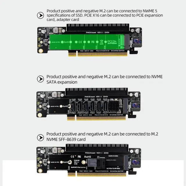Alt view image 2 of 4 - PCIe X16 To X8+X4+X4 Splitter Card Adaptor M.2 NVMEx2 Input Ports Adapter Card Expansion Card Support 2280/2260/2242/2230 SSD