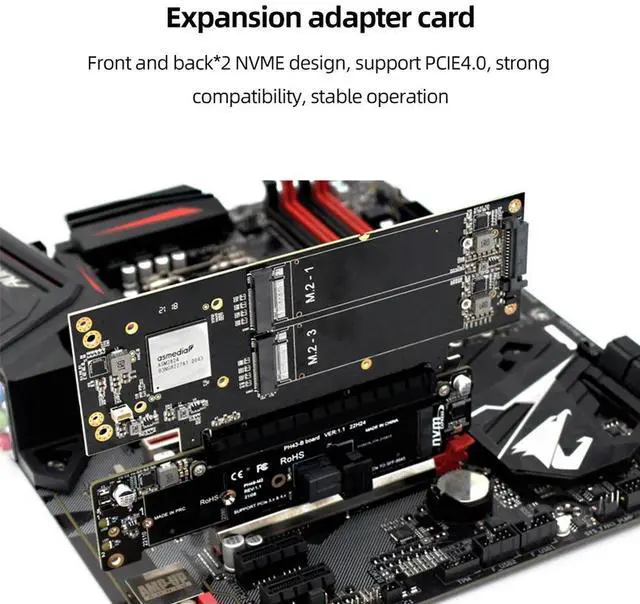 Alt view image 3 of 4 - PCIe X16 To X8+X4+X4 Splitter Card Adaptor M.2 NVMEx2 Input Ports Adapter Card Expansion Card Support 2280/2260/2242/2230 SSD