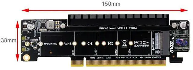 Alt view image 4 of 4 - PCIe X16 To X8+X4+X4 Splitter Card Adaptor M.2 NVMEx2 Input Ports Adapter Card Expansion Card Support 2280/2260/2242/2230 SSD