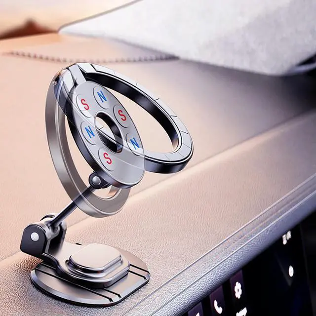 Alt view image 3 of 4 - Dual Magnetic Car Phone Holder 360° Rotation GPS Phone Bracket Foldable Cell Phone Stand for 15 14 13 12