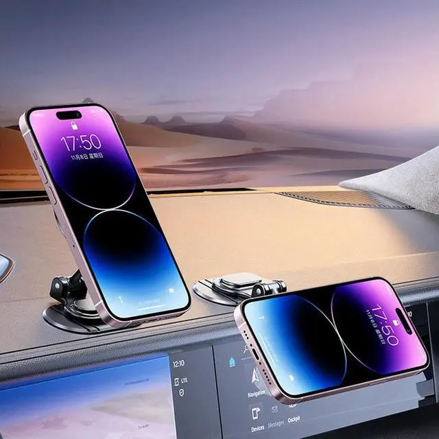 Alt view image 2 of 4 - Dual Magnetic Car Phone Holder 360° Rotation GPS Phone Bracket Foldable Cell Phone Stand for 15 14 13 12