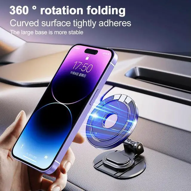 Alt view image 4 of 4 - Dual Magnetic Car Phone Holder 360° Rotation GPS Phone Bracket Foldable Cell Phone Stand for 15 14 13 12