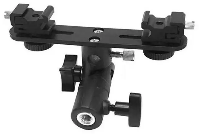 Alt view image 4 of 4 - Double Hot Shoe Flash Umbrella Holder Light Stand Speedlight Bracket Mount for Photo Video Photography DSLR Camera