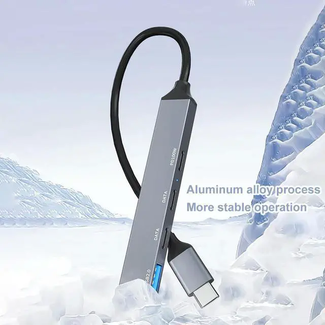Alt view image 2 of 4 - 5 In 1 USB Type-C Hub USB3.0 5Gbps Multiport Hub Adapter PD 100W Type C Extender Hub Plug and Play for PC Computer Laptop