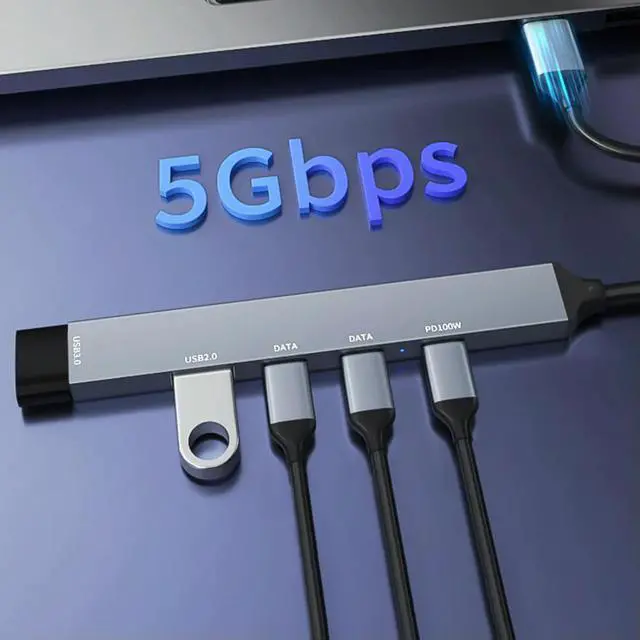 Alt view image 3 of 4 - 5 In 1 USB Type-C Hub USB3.0 5Gbps Multiport Hub Adapter PD 100W Type C Extender Hub Plug and Play for PC Computer Laptop