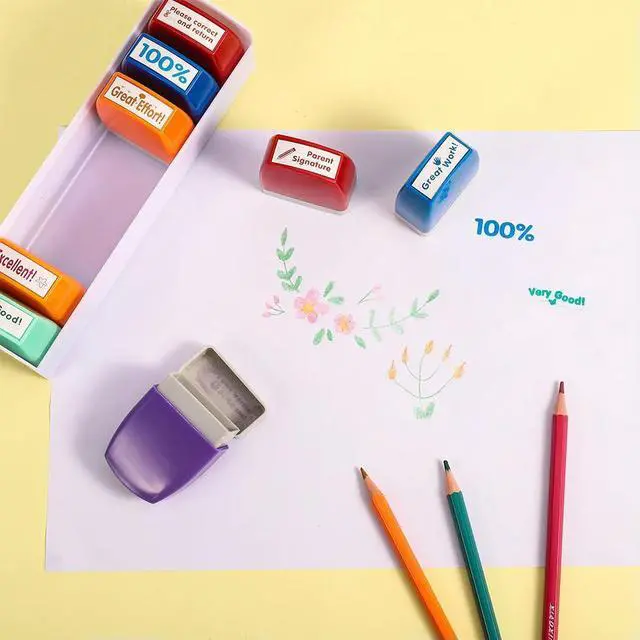 Alt view image 2 of 4 - 8Pcs Motivation Stamps Encouraging Comments Self-inking Grading Stamps Feedback Stamps School Supplies for Parent Signature
