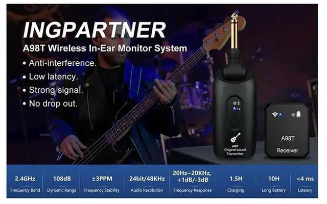 Alt view image 2 of 4 - Wireless Guitar System Rechargeable 2.4G Digital Guitar Transmitter Receiver For Electric Guitar Bass Violin Accessories