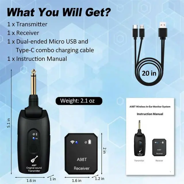 Alt view image 4 of 4 - Wireless Guitar System Rechargeable 2.4G Digital Guitar Transmitter Receiver For Electric Guitar Bass Violin Accessories