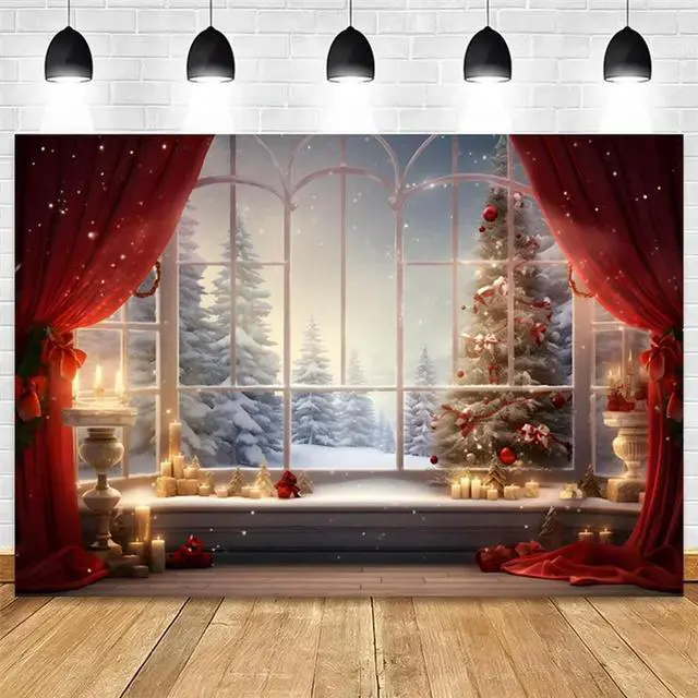 Alt view image 3 of 4 - 210X150cm Christmas Background Cloth Christmas Window Children Photo Studio Photo Photography Backdrops,G Durable Easy Install