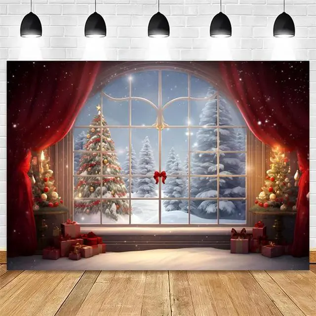 Alt view image 4 of 4 - 210X150cm Christmas Background Cloth Christmas Window Children Photo Studio Photo Photography Backdrops,G Durable Easy Install