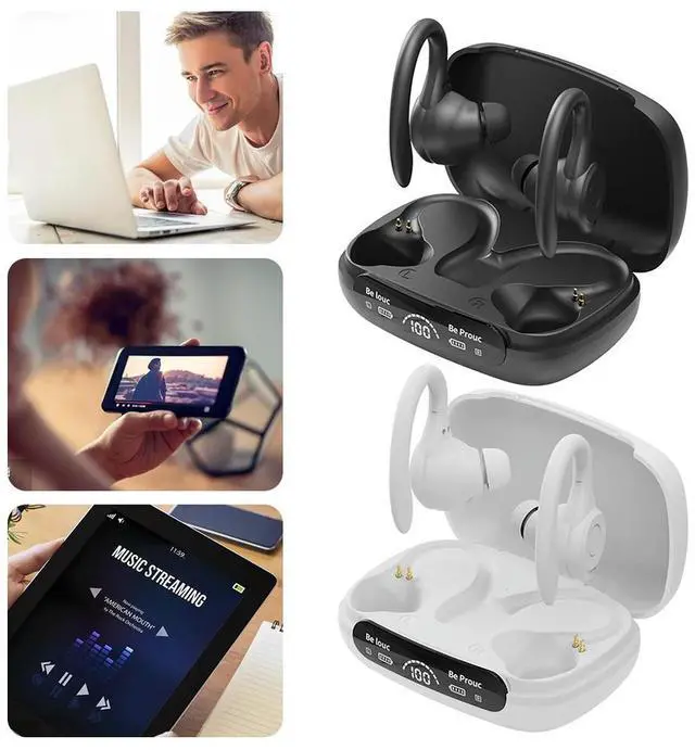 Alt view image 2 of 4 - HiFi Stereo Headphones Ear Hook Waterproof Fitness Earbuds Bluetooth-Compatible5.3 Power Display Comfortable for Sports Running