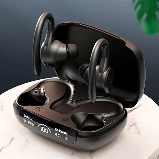 Alt view image 3 of 4 - HiFi Stereo Headphones Ear Hook Waterproof Fitness Earbuds Bluetooth-Compatible5.3 Power Display Comfortable for Sports Running