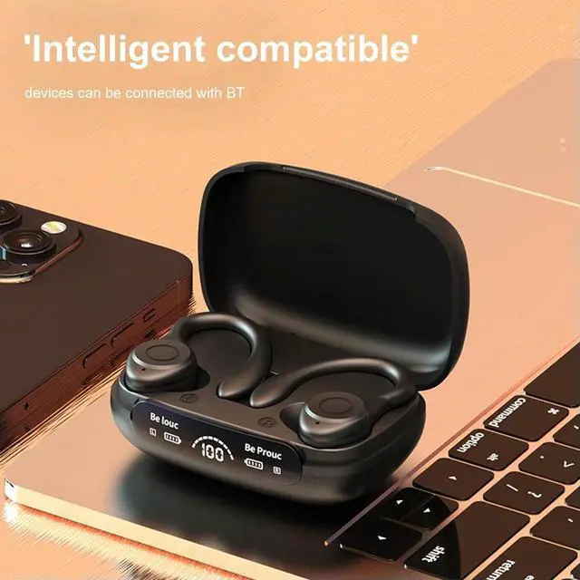 Alt view image 4 of 4 - HiFi Stereo Headphones Ear Hook Waterproof Fitness Earbuds Bluetooth-Compatible5.3 Power Display Comfortable for Sports Running
