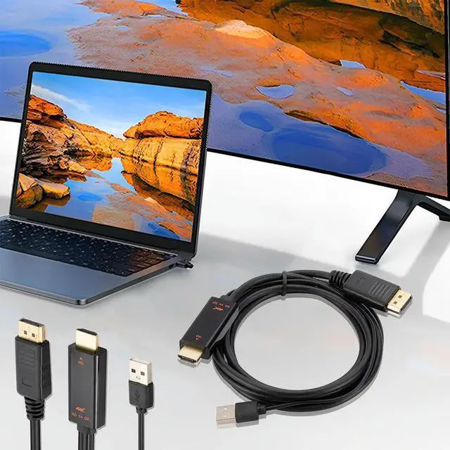 Alt view image 2 of 4 - 1.8M HDMI-Compatible To Displayport Adapter with USB Power Cable 4K 60Hz HDMI-Compatible To Display Port Cord for PS5 PS4 Pro