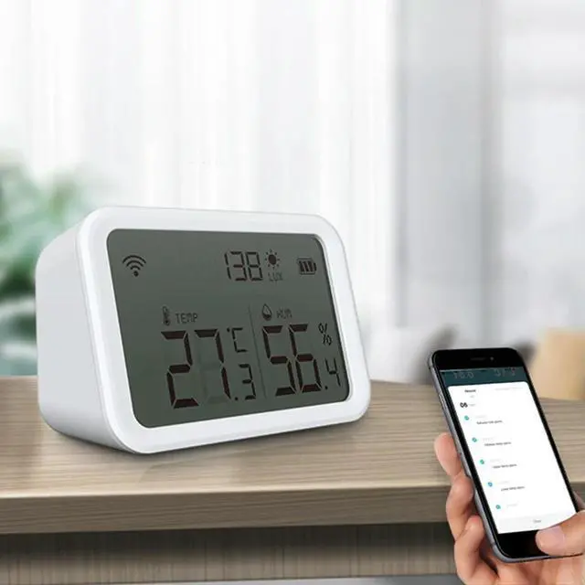 Alt view image 2 of 4 - 3 in 1 Hygrometer Thermometer Powered Illumination Sensors Large LCD Display Thermograph Humidity Gauge for Home