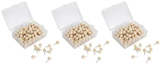 Main image of 390Pcs Round Wood Decorative Push Pins, Wood Head And Steel Needle Point Thumb Tacks For Photos, Maps And Cork Boards