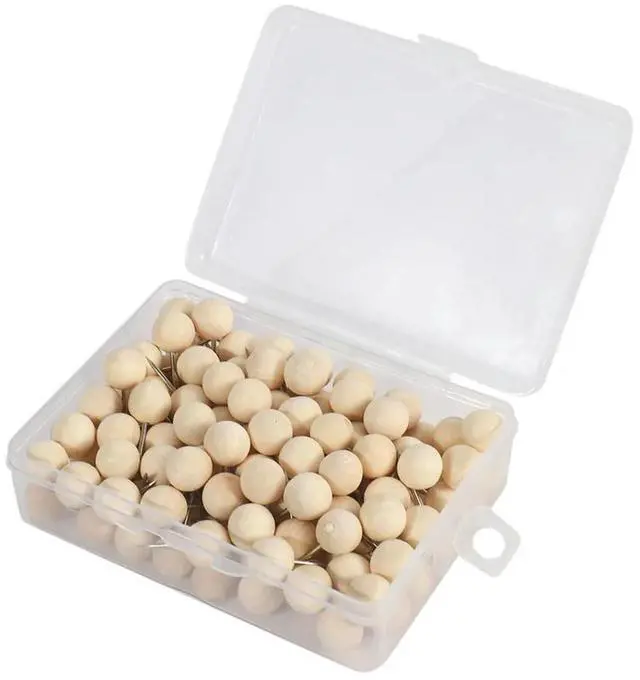 Alt view image 2 of 4 - 390Pcs Round Wood Decorative Push Pins, Wood Head And Steel Needle Point Thumb Tacks For Photos, Maps And Cork Boards