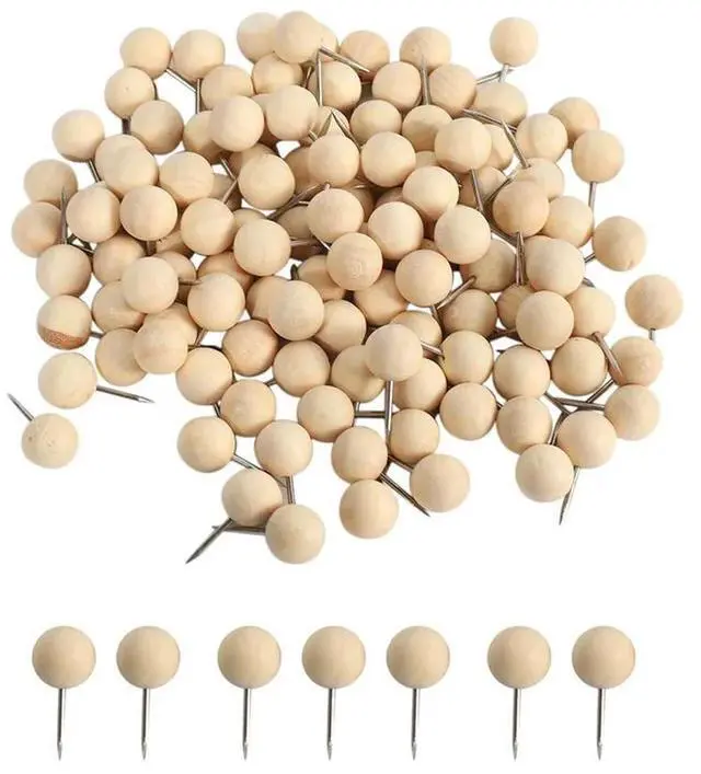 Alt view image 3 of 4 - 390Pcs Round Wood Decorative Push Pins, Wood Head And Steel Needle Point Thumb Tacks For Photos, Maps And Cork Boards