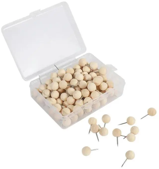 Alt view image 4 of 4 - 390Pcs Round Wood Decorative Push Pins, Wood Head And Steel Needle Point Thumb Tacks For Photos, Maps And Cork Boards