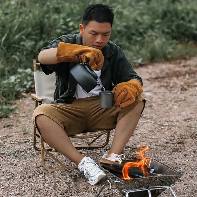 Alt view image 2 of 4 - BBQ Grilling Glove Heat Resistant Grill Mitts for Cooking Non-Slip Insulated Cowhide Leather for Microwave Kitchen Accessories