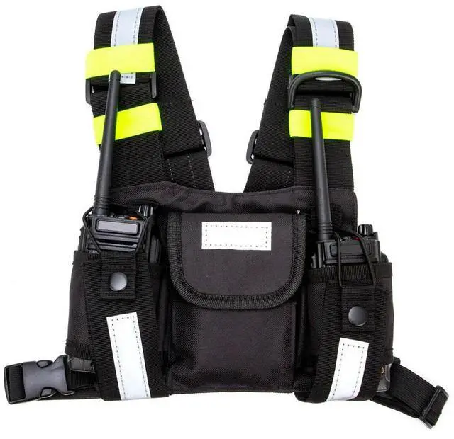 Alt view image 2 of 4 - Walkie Talkie Double Chest Bag Adjustable Shoulder Strap Walkie Talkies Front Pack Pouch Case for Baofeng Two Way Radio