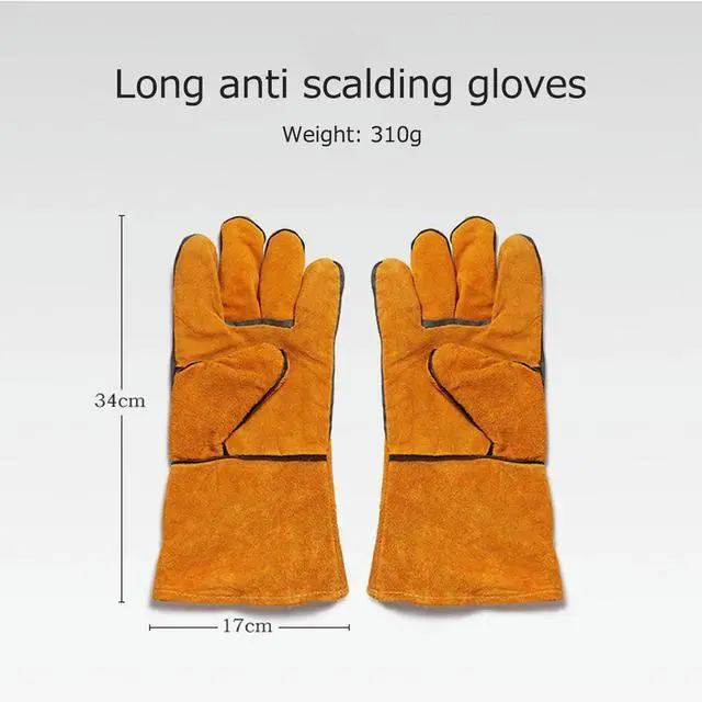 Alt view image 4 of 4 - BBQ Grilling Glove Heat Resistant Grill Mitts for Cooking Non-Slip Insulated Cowhide Leather for Microwave Kitchen Accessories
