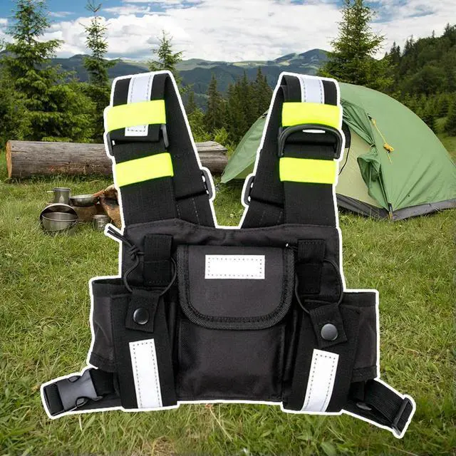 Alt view image 3 of 4 - Walkie Talkie Double Chest Bag Adjustable Shoulder Strap Walkie Talkies Front Pack Pouch Case for Baofeng Two Way Radio