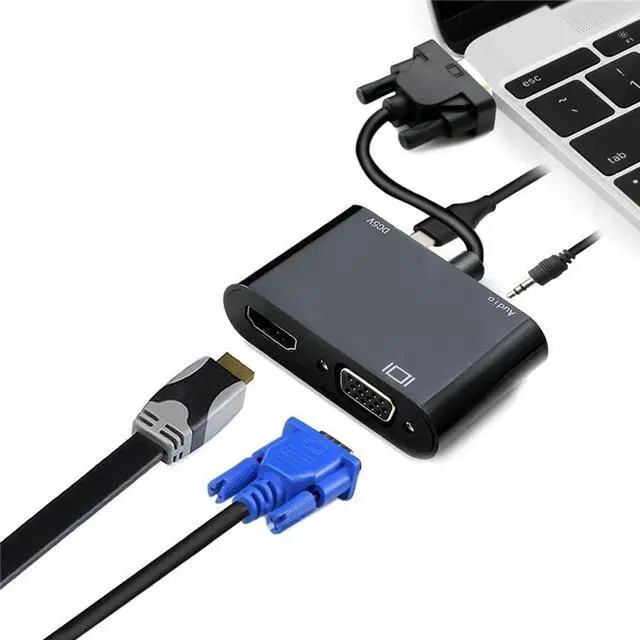 Alt view image 2 of 4 - 3 in 1 VGA to HDMI-Compatible Adapter+3.5mm Audio Jack+VGA Converter Splitter HDTV Monitor Projector Display Connector
