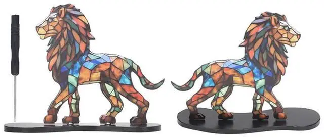 Alt view image 4 of 4 - Lion Flat Decoration Ornament Iron Wildlife l Art Base Home Room Table Decoration