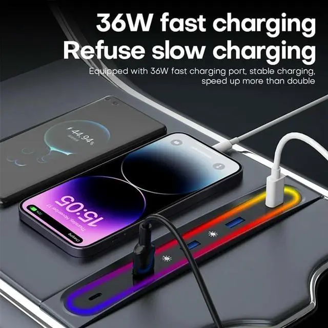 Alt view image 3 of 4 - Docking Station For Tesla Model Y Accessories 2023 Model 3 5-Port 27W Fast Charger With Led Lights Shunt Hub