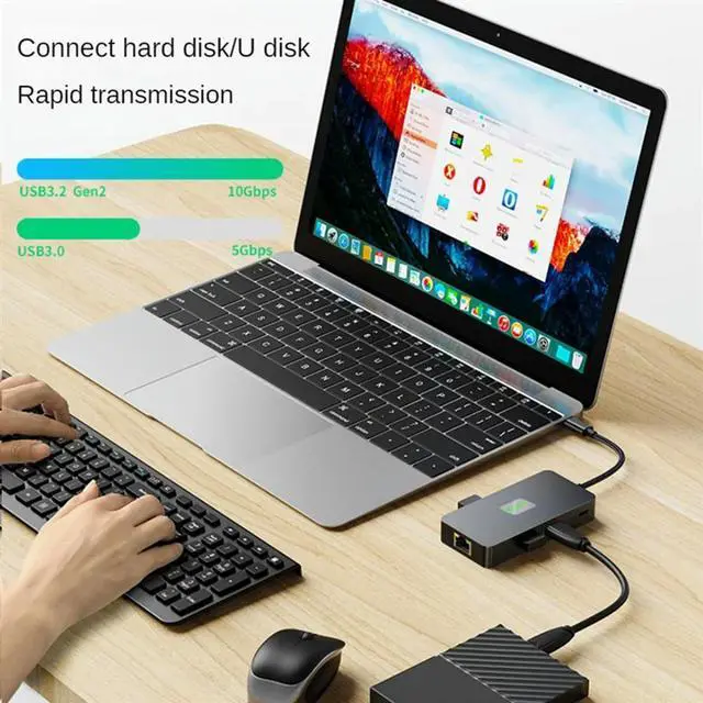 Alt view image 2 of 4 - 6-In-1 USB C Hub Laptop Docking Station Gigabit+USB3.2(10Gbps)+4K/60Hz HD+PD100W Fast Charge