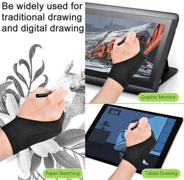 Main image of 15 Pack Artist Gloves For Tablet Digital Drawing Glove Two Fingers Thicken Palm Rejection Glove For Graphics Pad (S)