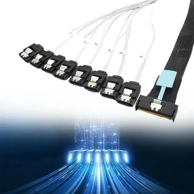 Alt view image 2 of 4 - 0.5M PCI-E Slimline SAS SFF-8654 8I To 8X SATA Server Hard Drive Conversion Cable SFF-8654 74P To 8Xsata 7P Cord