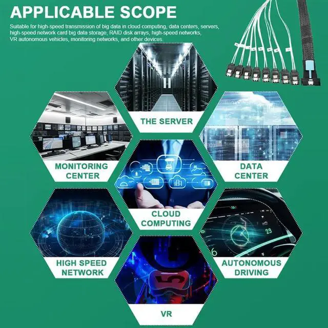 Alt view image 3 of 4 - 0.5M PCI-E Slimline SAS SFF-8654 8I To 8X SATA Server Hard Drive Conversion Cable SFF-8654 74P To 8Xsata 7P Cord