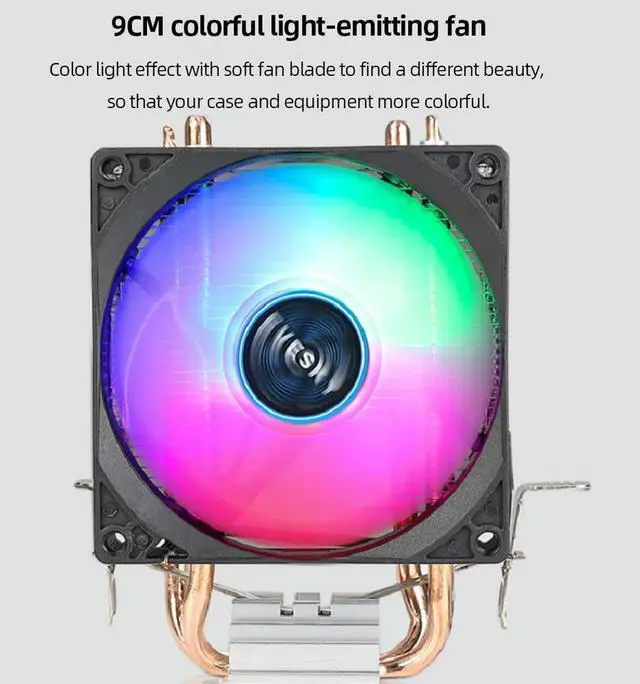 Alt view image 2 of 4 - RGB Cooling Fan 2 Heat Pipe 9cm CPU Cooling Fan Hydraulic Bearings Colorful Light Effect Mute Computer Accessories for