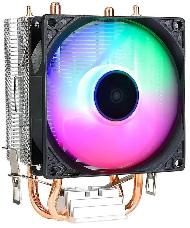 Alt view image 4 of 4 - RGB Cooling Fan 2 Heat Pipe 9cm CPU Cooling Fan Hydraulic Bearings Colorful Light Effect Mute Computer Accessories for